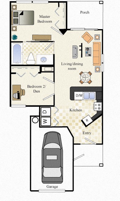Two Bedroom One Bath Townhome